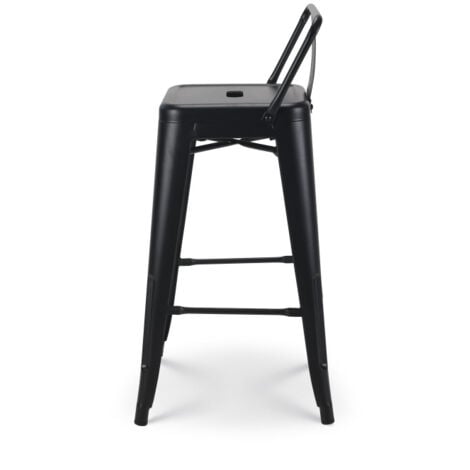 Tabouret de bar en métal noir mat style industriel - Avec dossier - Hauteur 66cm