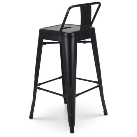 Tabouret de bar en métal noir mat style industriel - Avec dossier - Hauteur 66cm