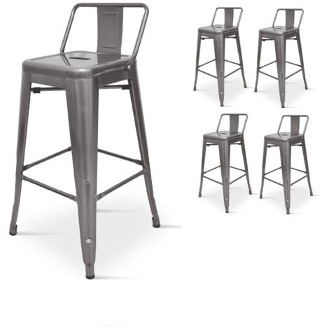 Lot De 4 Tabourets De Bar Style Industriel Métal Brut Aspect Galvanisé – Hauteur 66 Cm, Empilables Et Solides