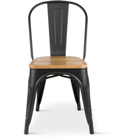 Lot de 4 chaises KOSMI - Métal noir mat - Assise en bois clair - Style industriel