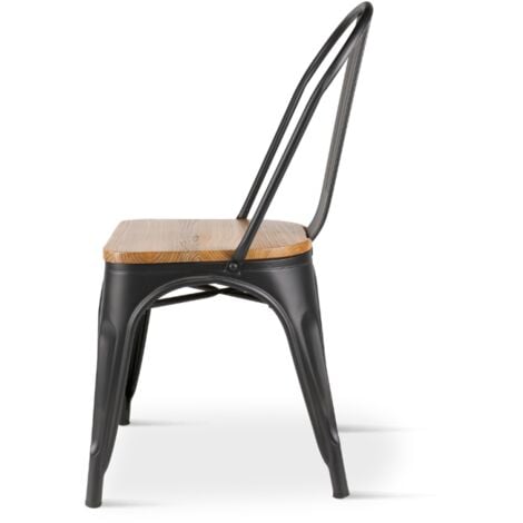 Lot de 4 chaises KOSMI - Métal noir mat - Assise en bois clair - Style industriel