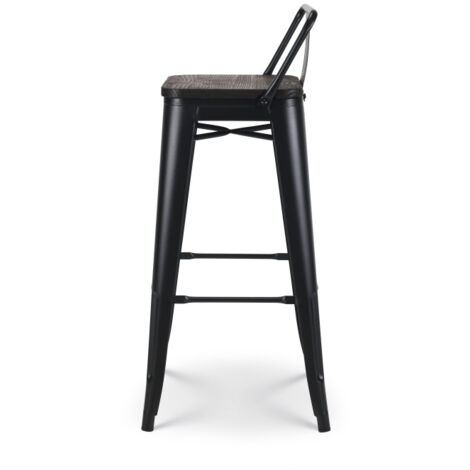 Tabouret de bar en métal noir mat style industriel avec dossier