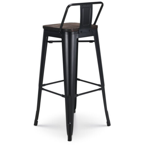 Tabouret de bar en métal noir mat style industriel avec dossier