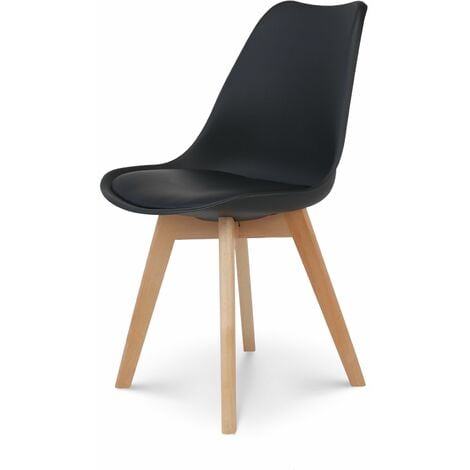 Lot 4 chaises noires pieds bois style scandinave - LIDY