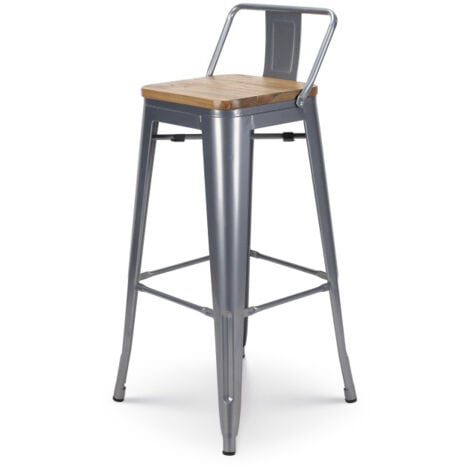 Lot de 4 tabourets de bar en métal gris silver aspect brillant style industriel