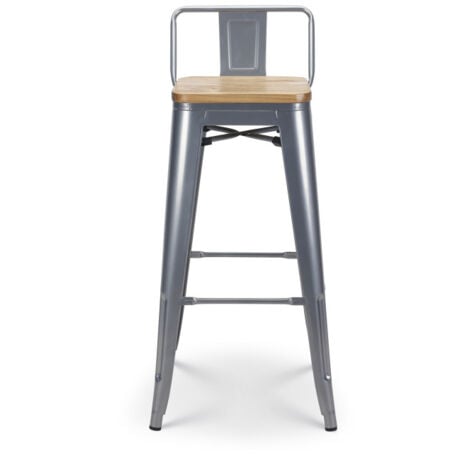Lot de 4 tabourets de bar en métal gris silver aspect brillant style industriel