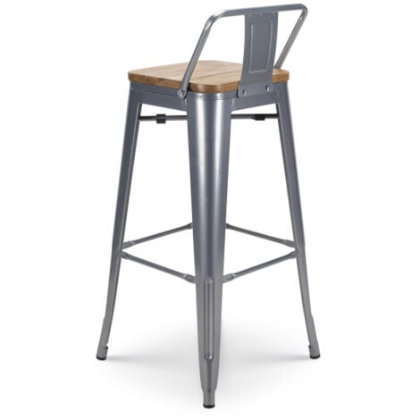 Lot de 4 tabourets de bar en métal gris silver aspect brillant style industriel