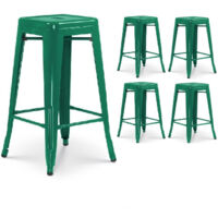 Lot de 4 tabourets de bar style industriel vert sapin brillant - Hauteur 66 cm