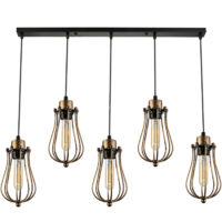 Vintage Retro 5 Head Ceiling Pendant Lamp Hanging Light Fitting Brushed Copper Balloon Cage Lampshades for Pub Restaurants BAR