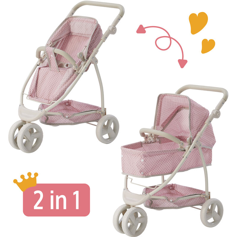 Olivia s Little World Kids 2 In 1 Dolls Pram Stroller Pushchair For Baby Dolls Toy Pram With Multi Position Seat Storage Pink OL 00009