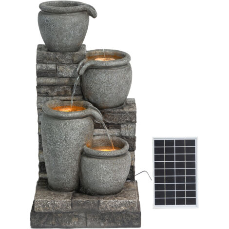 Teamson Home 30.7" 4-Tier Cascading Bowl Solar Powered Water Fountain for Outdoor Living Spaces, Gray (1/5)