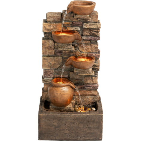 Teamson Home 72.3 cm Outdoor 4-Tier Stacked Stone Cascading Water Fountain with LED Lights, Brown