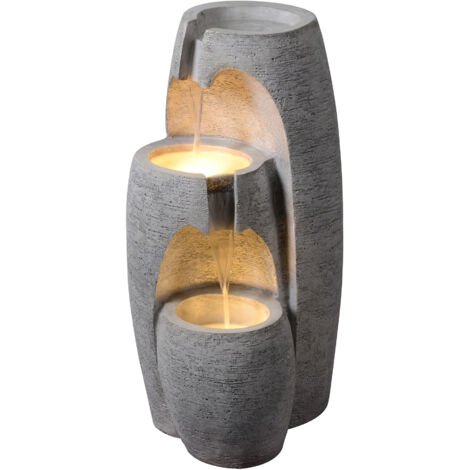 Teamson Home Garden Outdoor Water Feature Modern 3-Tier Cascading Urn Water Fountain With LED Lights Grey