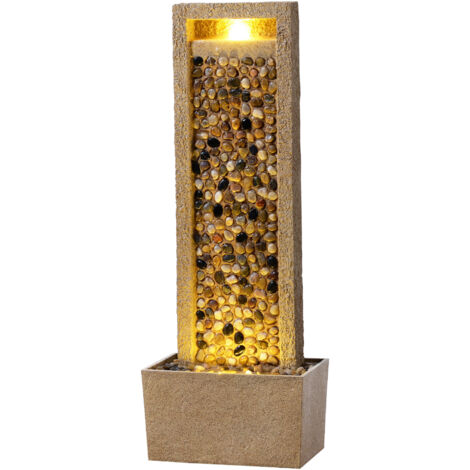 Teamson Home Garden Outdoor Water Feature Tall Waterfall Water Fountain With Warm LED Lights Layered Rock Design River Rock