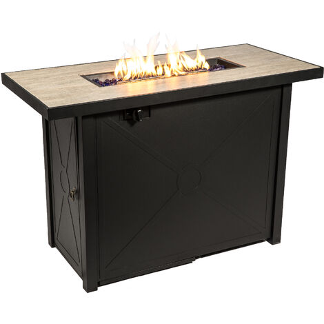 Teamson Home Outdoor Garden X-Large, Propane Gas Fire Pit Table Burner, Smokeless Firepit, Metal Patio Furniture Heater with Lava Rocks & Cover - Black/ Brown