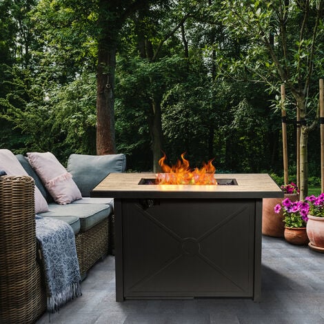 Teamson Home Outdoor Garden X-Large, Propane Gas Fire Pit Table Burner, Smokeless Firepit, Metal Patio Furniture Heater with Lava Rocks & Cover