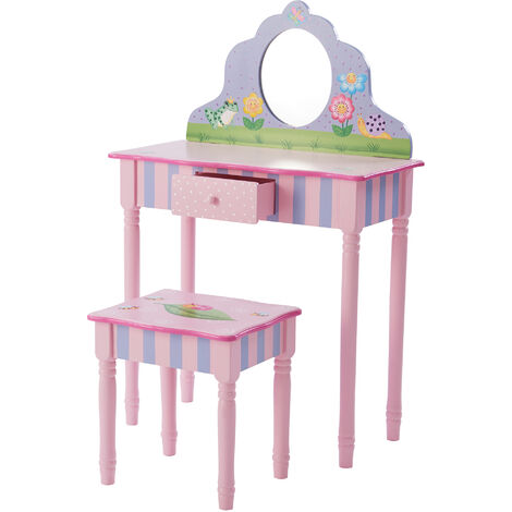 Fantasy Fields By Teamson Childrens Play Wooden Vanity Table, Stool Set & Mirror TD-13245A
