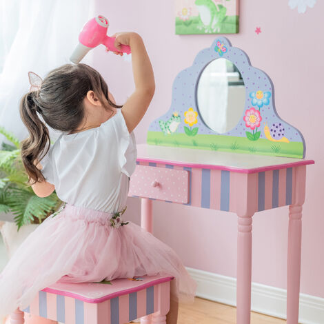 Fantasy Fields By Teamson Childrens Play Wooden Vanity Table, Stool Set & Mirror TD-13245A