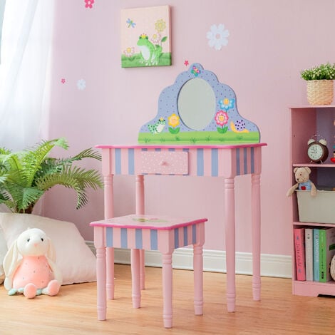 Fantasy Fields By Teamson Childrens Play Wooden Vanity Table, Stool Set & Mirror TD-13245A