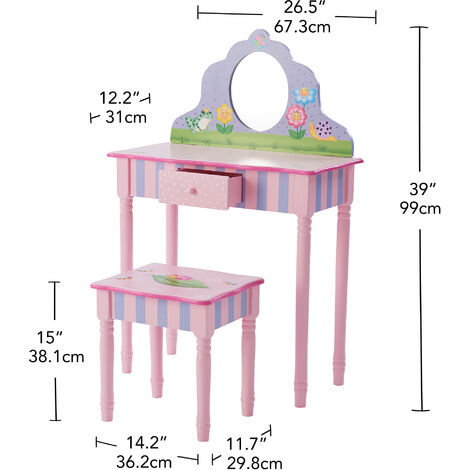 Fantasy Fields By Teamson Childrens Play Wooden Vanity Table, Stool Set & Mirror TD-13245A