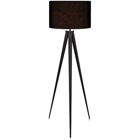 Teamson Home Romanza LED Tripod Standing Floor Lamp with Drum Shade, Modern Lighting in Black for Living Room, Bedroom or Dining Room