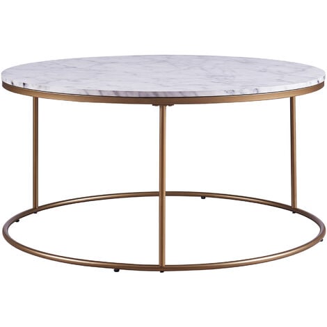 White Brass Faux Marble, Round Lounge Coffee Table