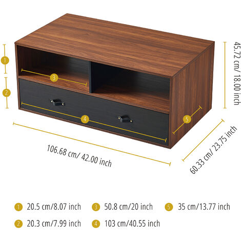 Teamson Home Henry Wooden Coffee Table & Storage, Modern Rectangular End Table with Drawers for Living Room, Reception Room or Study, Walnut Brown