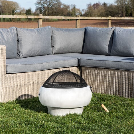 Teamson Home Outdoor Wood Burning Fire Pit, Round Concrete Garden Heater, Log Burner, Includes Lid & Poker - 53 x 53 x 47 (cm) - Grey