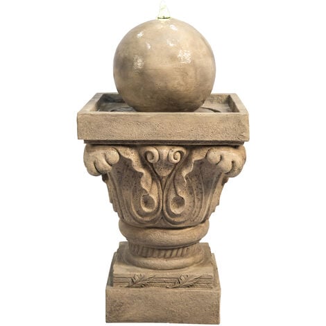 Teamson Home Garden Water Feature with Lights, Outdoor Sphere Traditional Water Fountain & Pump, Indoor Cascading Zen Waterfall Ornament, Patio Decor - Natural