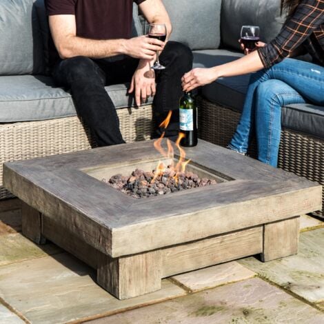 Teamson Home Outdoor Gas Fire Pit Table, Smokeless Firepit, Garden Heater, Includes Lava Rocks & Cover - Wood Effect - 40,000 BTU - 89 x 89 x 29 (cm)