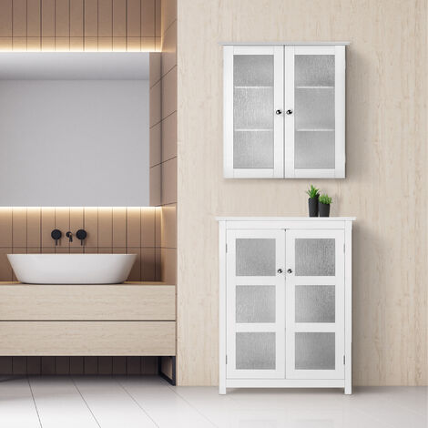 Teamson Home Connor Floor Cabinet with 2 Glass Doors White ELG-580