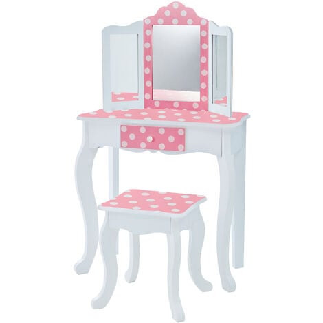 Fantasy Fields Gisele Kids Dressing Tables Vanity Table With Mirror & Stool Pink Polka Dot TD-11670F - Pink / White