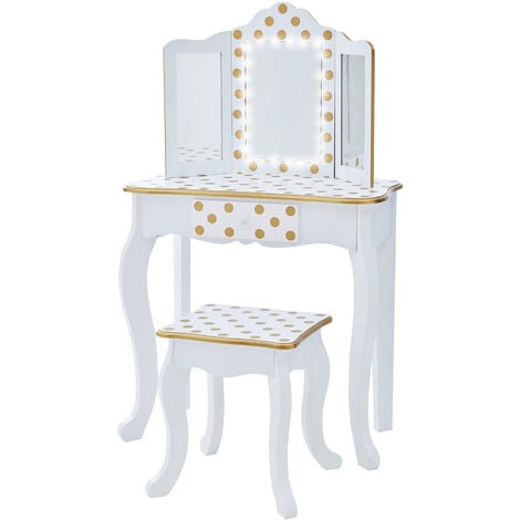 Fantasy Fields By Teamson Gisele Play Dressing Table/Vanity Set LED Light White/Gold TD-11670ML - White/Gold