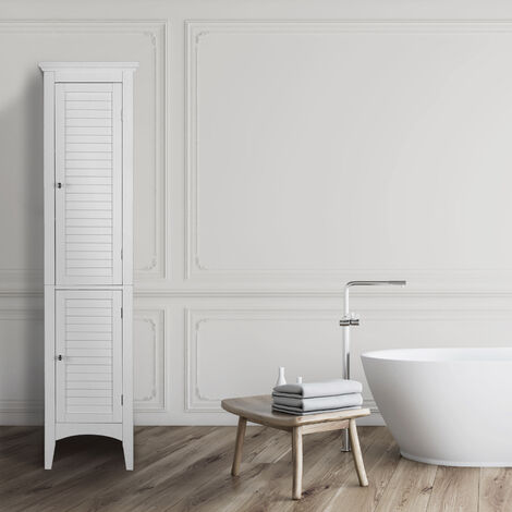 Teamson Home Bathroom Tall Column Cabinet, Wooden Cabinet with 2 Shutter Doors, Bathroom Storage, Bathroom Furniture, White, 38.1 x 33 x 160 (cm)