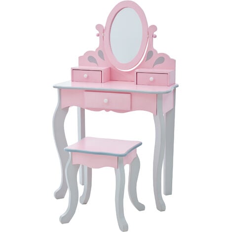Fantasy Fields Rapunzel Kids Dressing Tables Vanity Table With Mirror & Stool Pink & Grey TD-12851A - Pink / Grey