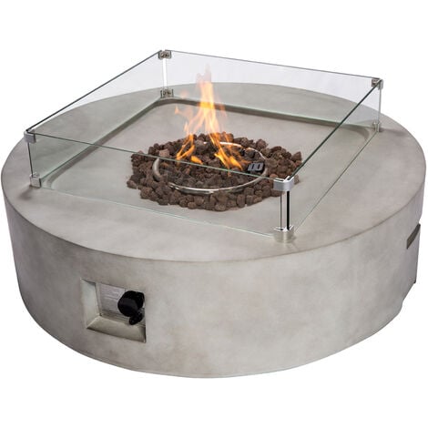 Teamson Home Outdoor Garden X-Large, Round, Propane Gas Fire Pit Table Burner, Smokeless Firepit, Patio Furniture Heater with Lava Rocks & Cover - Light Grey