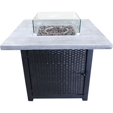 Peaktop Firepit Outdoor Gas Fire Pit, Peaktop Wood Finished Outdoor Retro Square Propane Gas Fire Pit