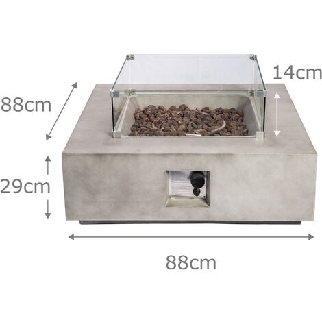Teamson Home Outdoor Garden Concrete Propane Gas Fire Pit Table Burner, Smokeless Firepit, Patio Furniture Heater with Glass Screen, Lava Rocks, Cover