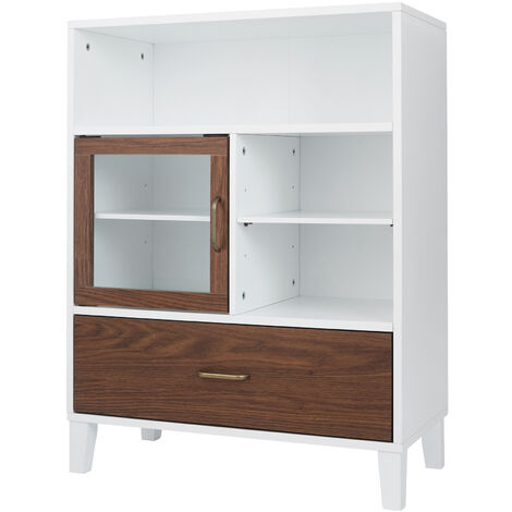 Teamson Home Tyler Wooden Bathroom Free Standing Storage Cabinet 33 cm x 66 cm x 86.8 cm With Drawer & Shelves 2 Tone White/Brown EHF-F0010 (1/5)