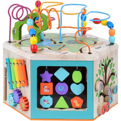 Teamson Kids Preschool 7 in 1 Large Educational Wooden Activity Cube With Abacus and Xylophone PS T0005