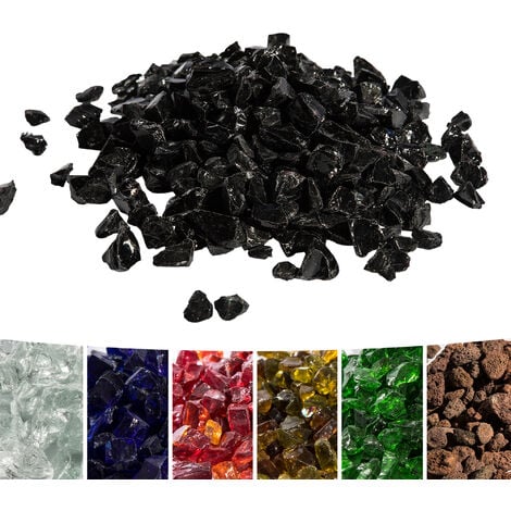 Teamson Home 4 Kg Lava Rocks for Gas Fire Pit, Tempered Fire Glass, Safe for Outdoor Garden Gas Fire Pits, Black - Black