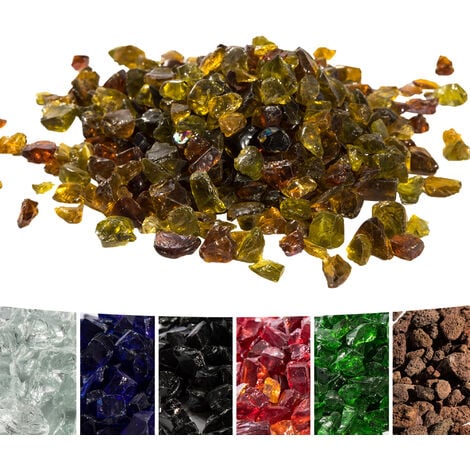 Teamson Home 4 Kg Lava Rocks for Gas Fire Pit, Tempered Fire Glass, Safe for Outdoor Garden Gas Fire Pits, Amber Yellow