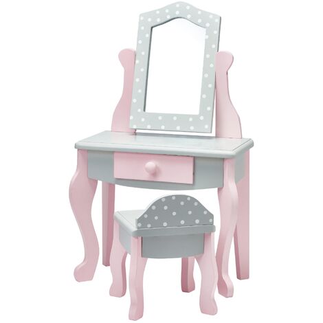 Olivia's Little World 18" Doll Furniture Wooden Dressing Table Vanity Table Set TD-0207AG - Pink/Grey
