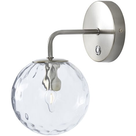 Teamson Home Dimmable Wall Light with Touch Sensor, Wall Sconce with Clear Globe & Glass Shade, Lighting Fixture for Living Room or Bedroom in Silver - Silver