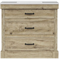 Teamson Home Donovan 36" Single Bathroom Vanity with Integrated Square Sink and Two Drawers, Light Oak