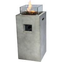 Teamson Home Outdoor Garden Small Square Propane Gas Fire Pit Burner, Smokeless Firepit, Patio Furniture Heater with Glass Screen, Lava Rocks & Cover - Stone Grey