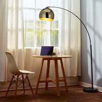 Teamson Home Arquer Arc Curved Standing LED Floor Lamp with Bell Shade & Marble Base, Modern Lighting in Gold for Living Room, Bedroom or Dining Room