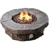 Teamson Home Outdoor Garden Large Round Propane Gas Fire Pit Table Burner, Smokeless Low Firepit, Patio Furniture Heater with Lava Rocks & Cover - Brown