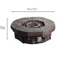 Teamson Home Outdoor Garden Large Round Propane Gas Fire Pit Table Burner, Smokeless Low Firepit, Patio Furniture Heater with Lava Rocks & Cover - Brown