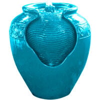 Teamson Home Garden Water Feature with Lights, Outdoor Tiered Small, Green Pot Water Fountain, Indoor Cascading Waterfall & Pump Ornament, Patio Decor